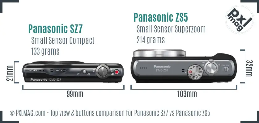 Panasonic SZ7 vs Panasonic ZS5 top view buttons comparison