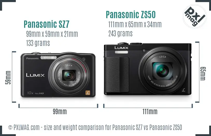 Panasonic SZ7 vs Panasonic ZS50 size comparison