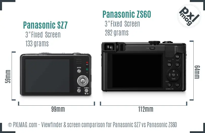 Panasonic SZ7 vs Panasonic ZS60 Screen and Viewfinder comparison