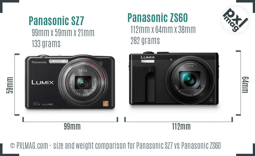 Panasonic SZ7 vs Panasonic ZS60 size comparison