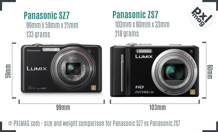 Panasonic SZ7 vs Panasonic ZS7 size comparison