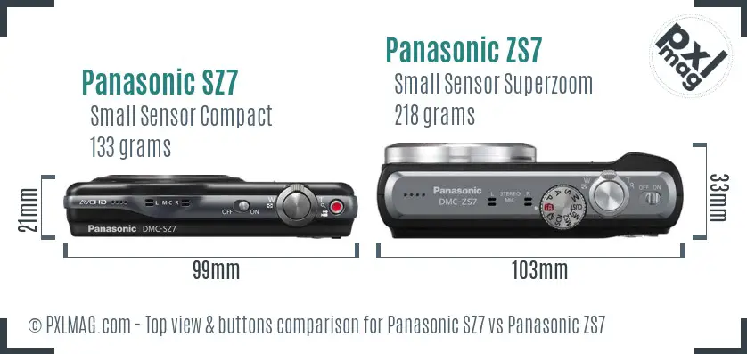 Panasonic SZ7 vs Panasonic ZS7 top view buttons comparison