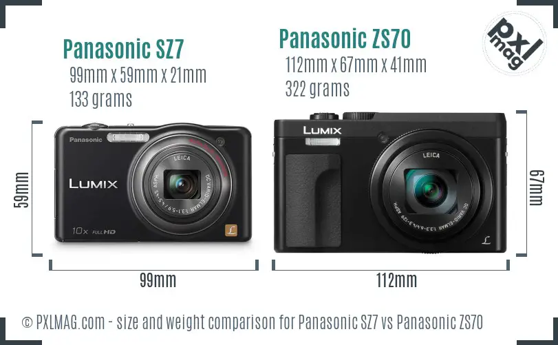 Panasonic SZ7 vs Panasonic ZS70 size comparison