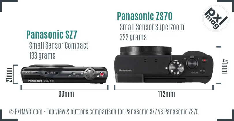 Panasonic SZ7 vs Panasonic ZS70 top view buttons comparison