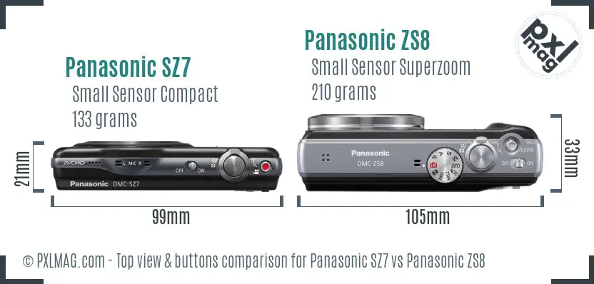 Panasonic SZ7 vs Panasonic ZS8 top view buttons comparison