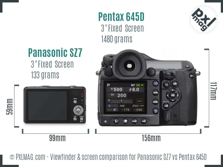 Panasonic SZ7 vs Pentax 645D Screen and Viewfinder comparison