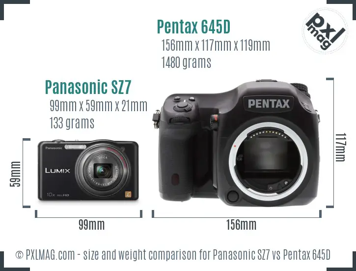 Panasonic SZ7 vs Pentax 645D size comparison