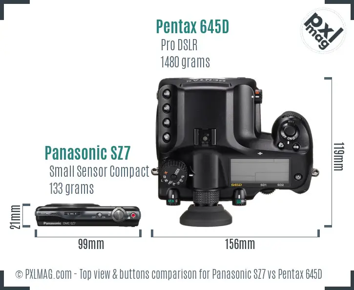 Panasonic SZ7 vs Pentax 645D top view buttons comparison