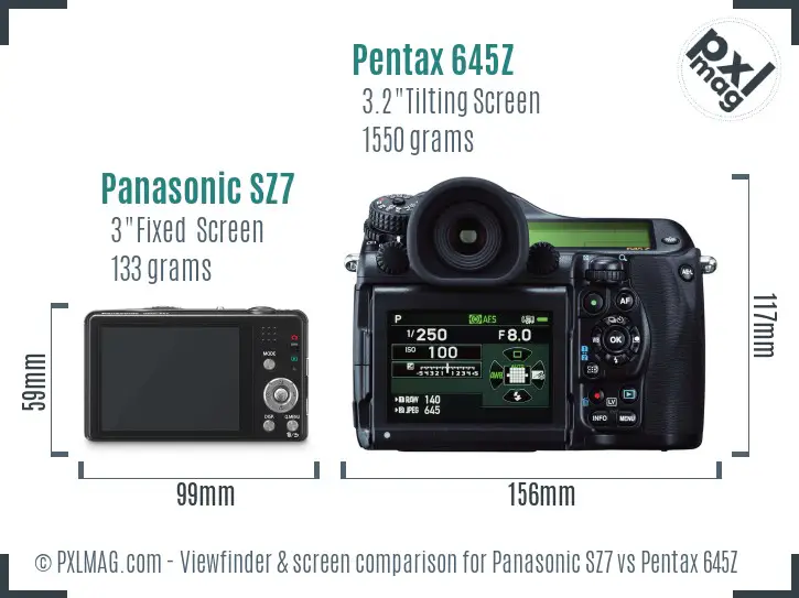 Panasonic SZ7 vs Pentax 645Z Screen and Viewfinder comparison