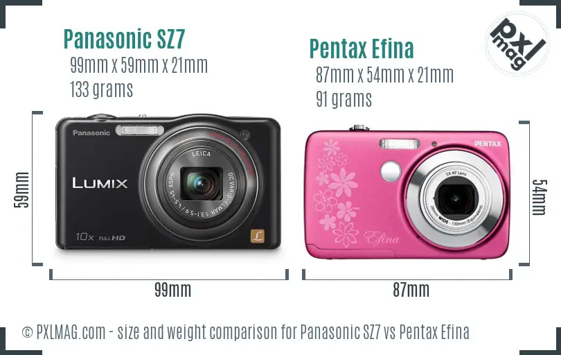 Panasonic SZ7 vs Pentax Efina size comparison