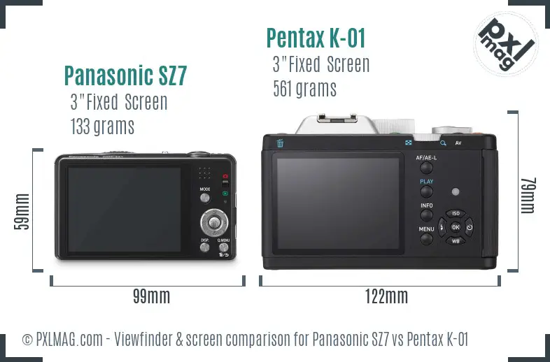 Panasonic SZ7 vs Pentax K-01 Screen and Viewfinder comparison