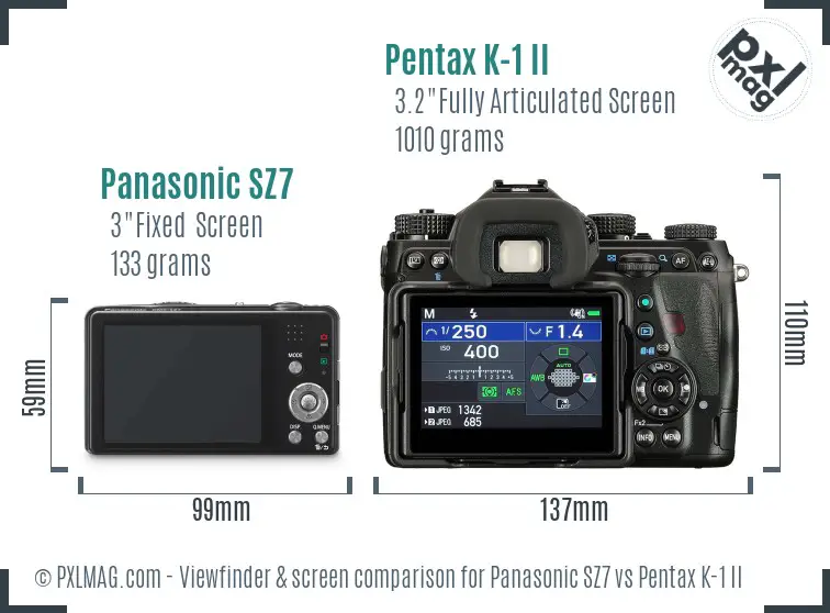 Panasonic SZ7 vs Pentax K-1 II Screen and Viewfinder comparison