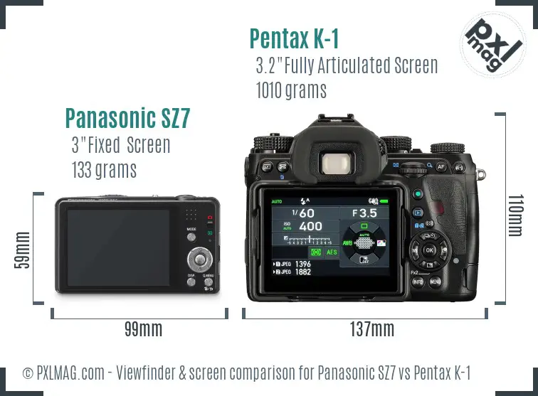 Panasonic SZ7 vs Pentax K-1 Screen and Viewfinder comparison