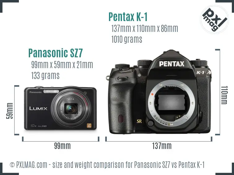 Panasonic SZ7 vs Pentax K-1 size comparison