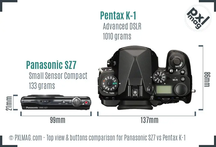 Panasonic SZ7 vs Pentax K-1 top view buttons comparison