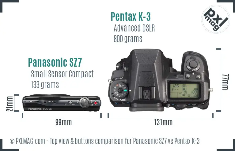 Panasonic SZ7 vs Pentax K-3 top view buttons comparison