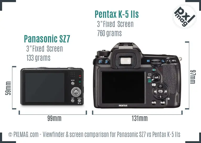 Panasonic SZ7 vs Pentax K-5 IIs Screen and Viewfinder comparison