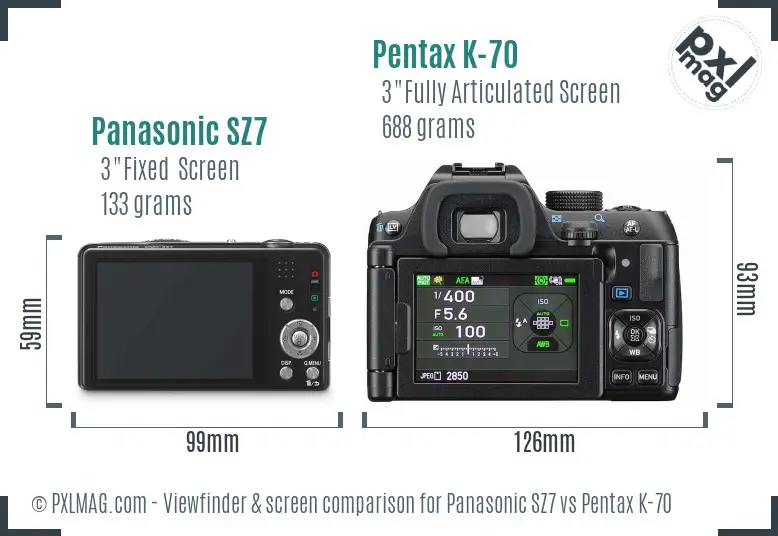 Panasonic SZ7 vs Pentax K-70 Screen and Viewfinder comparison