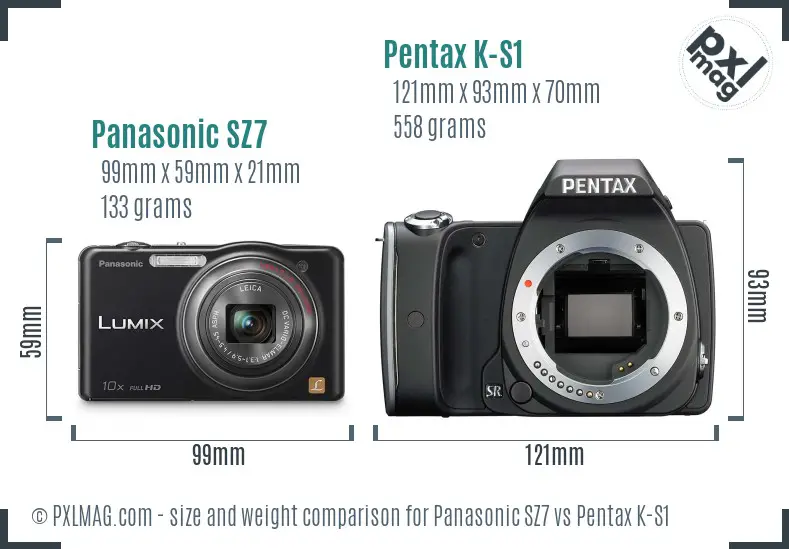 Panasonic SZ7 vs Pentax K-S1 size comparison