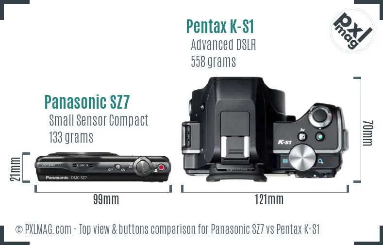 Panasonic SZ7 vs Pentax K-S1 top view buttons comparison