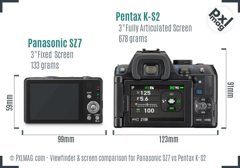 Panasonic SZ7 vs Pentax K-S2 Screen and Viewfinder comparison