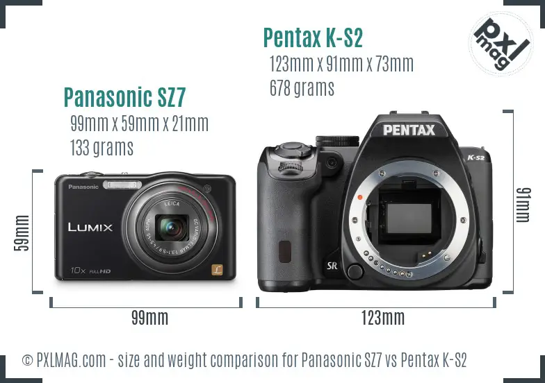 Panasonic SZ7 vs Pentax K-S2 size comparison