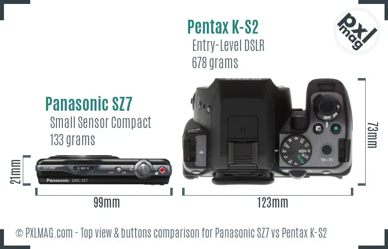Panasonic SZ7 vs Pentax K-S2 top view buttons comparison