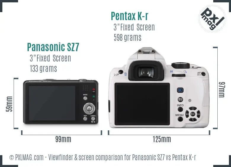 Panasonic SZ7 vs Pentax K-r Screen and Viewfinder comparison