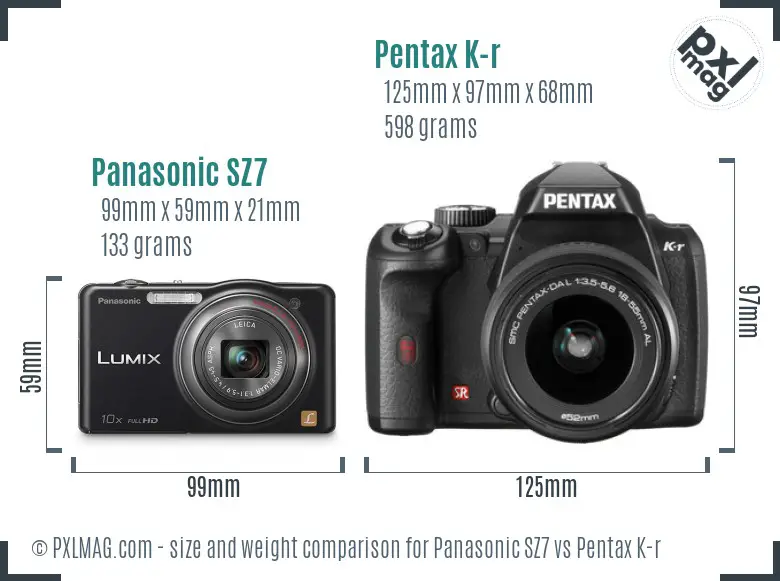 Panasonic SZ7 vs Pentax K-r size comparison