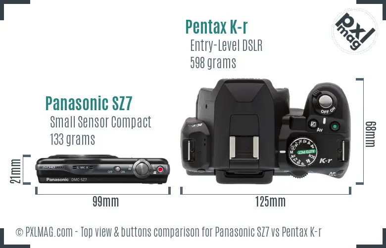 Panasonic SZ7 vs Pentax K-r top view buttons comparison