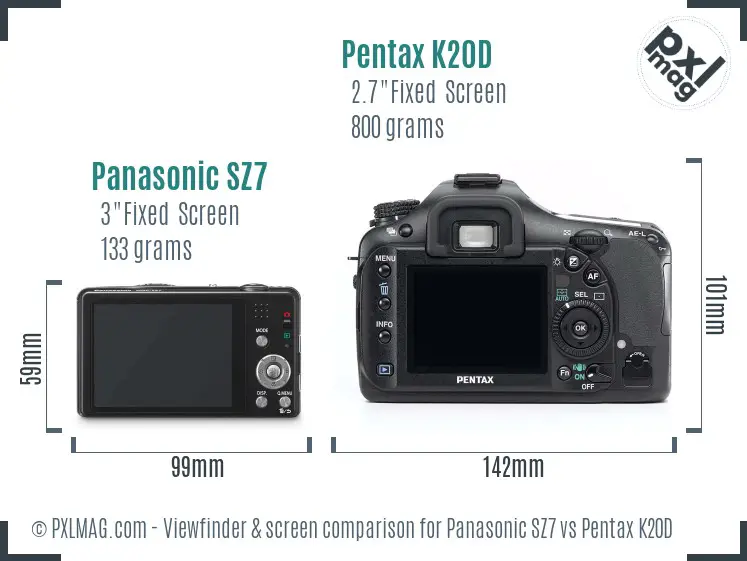 Panasonic SZ7 vs Pentax K20D Screen and Viewfinder comparison