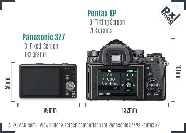Panasonic SZ7 vs Pentax KP Screen and Viewfinder comparison