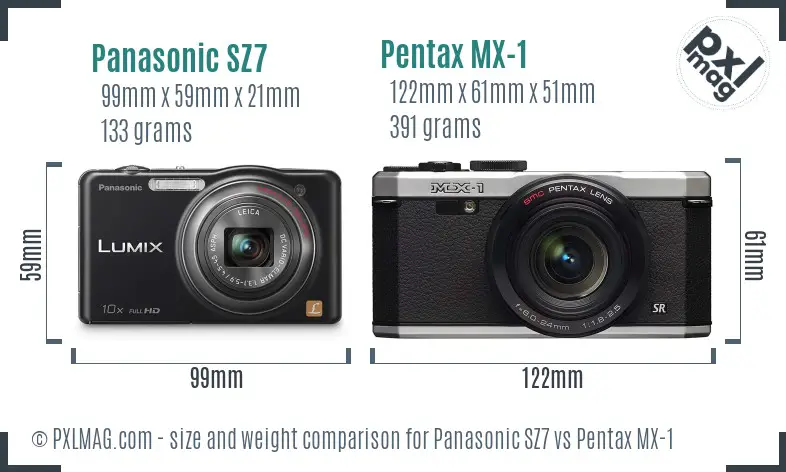 Panasonic SZ7 vs Pentax MX-1 size comparison