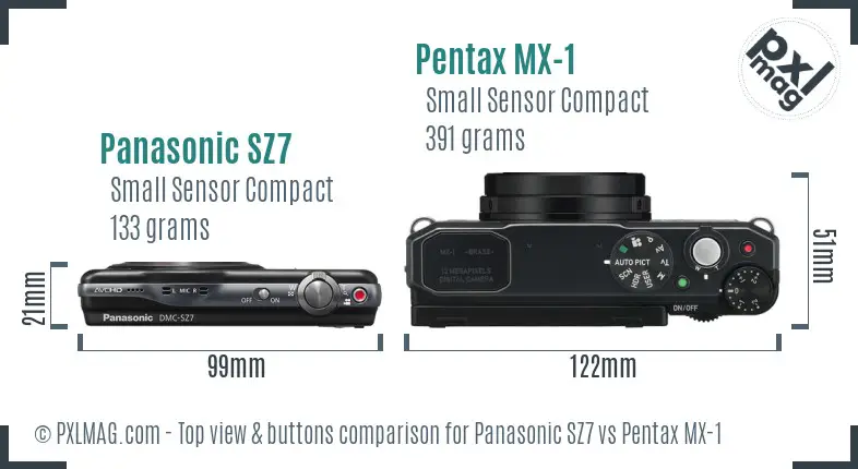 Panasonic SZ7 vs Pentax MX-1 top view buttons comparison