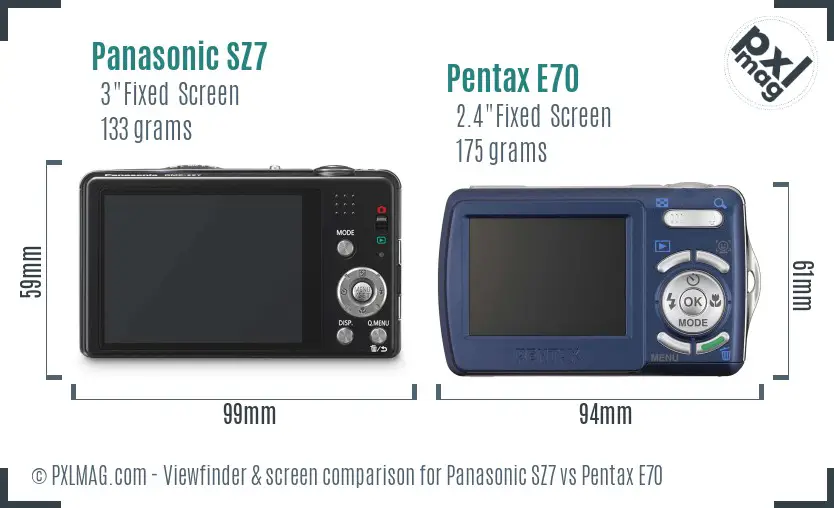 Panasonic SZ7 vs Pentax E70 Screen and Viewfinder comparison