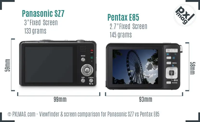 Panasonic SZ7 vs Pentax E85 Screen and Viewfinder comparison