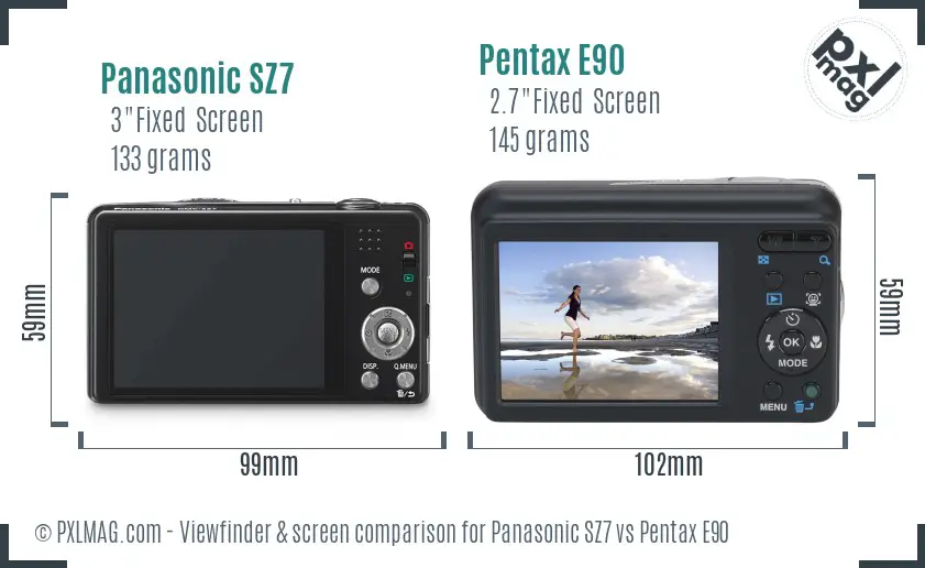Panasonic SZ7 vs Pentax E90 Screen and Viewfinder comparison