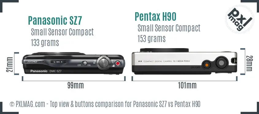 Panasonic SZ7 vs Pentax H90 top view buttons comparison