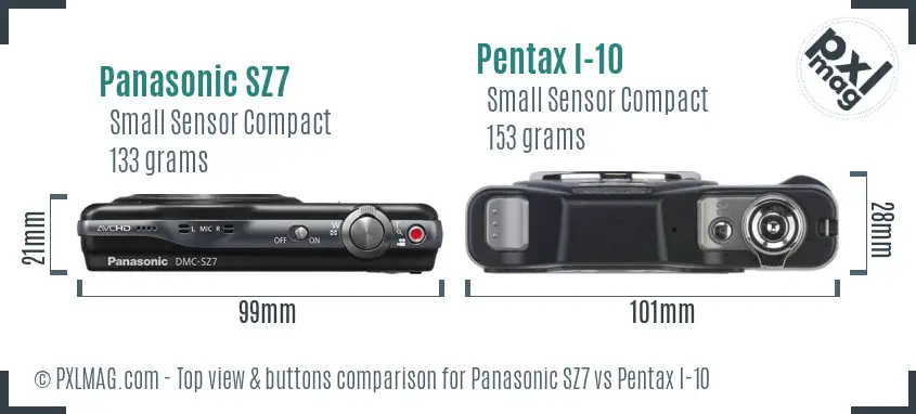 Panasonic SZ7 vs Pentax I-10 top view buttons comparison