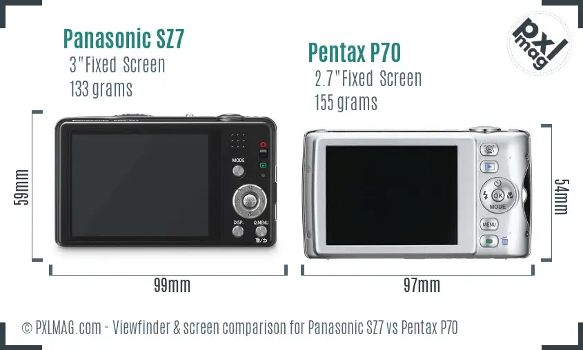 Panasonic SZ7 vs Pentax P70 Screen and Viewfinder comparison