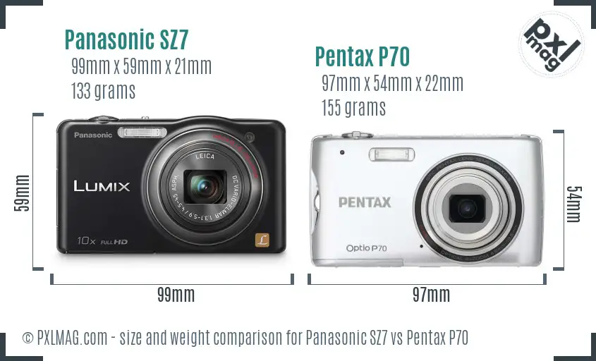 Panasonic SZ7 vs Pentax P70 size comparison