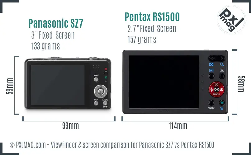 Panasonic SZ7 vs Pentax RS1500 Screen and Viewfinder comparison