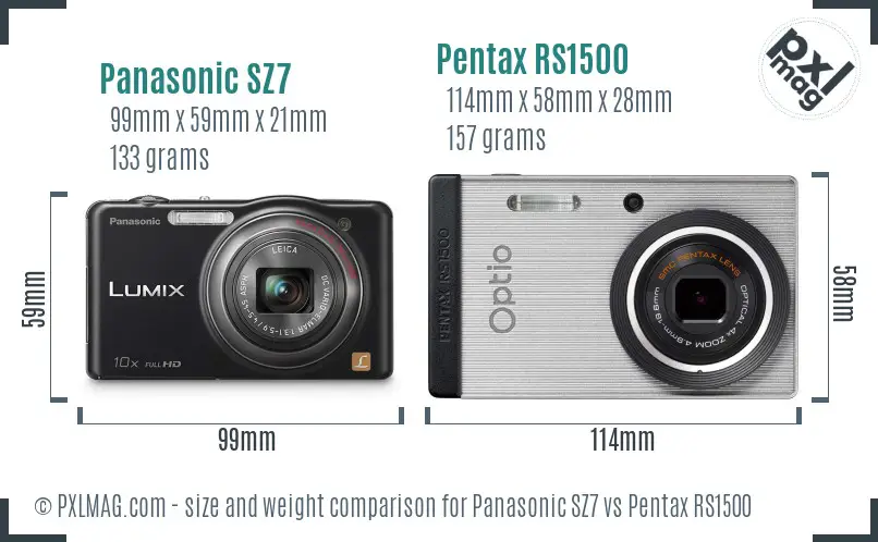 Panasonic SZ7 vs Pentax RS1500 size comparison