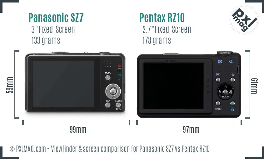 Panasonic SZ7 vs Pentax RZ10 Screen and Viewfinder comparison