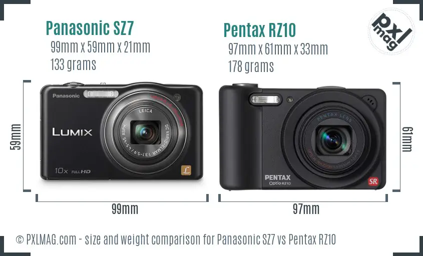 Panasonic SZ7 vs Pentax RZ10 size comparison