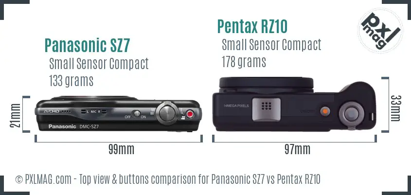 Panasonic SZ7 vs Pentax RZ10 top view buttons comparison