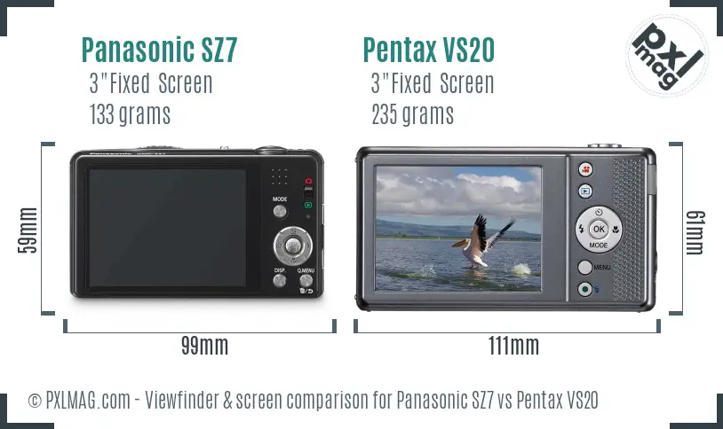 Panasonic SZ7 vs Pentax VS20 Screen and Viewfinder comparison