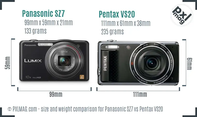 Panasonic SZ7 vs Pentax VS20 size comparison