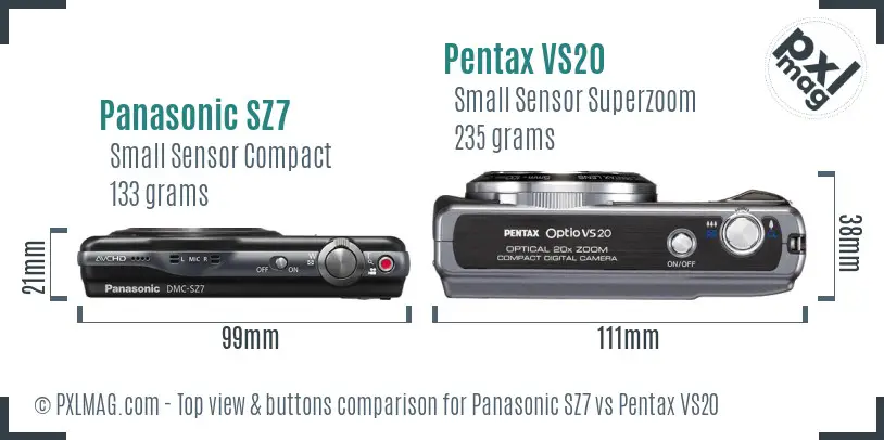 Panasonic SZ7 vs Pentax VS20 top view buttons comparison