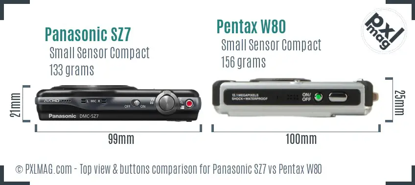 Panasonic SZ7 vs Pentax W80 top view buttons comparison